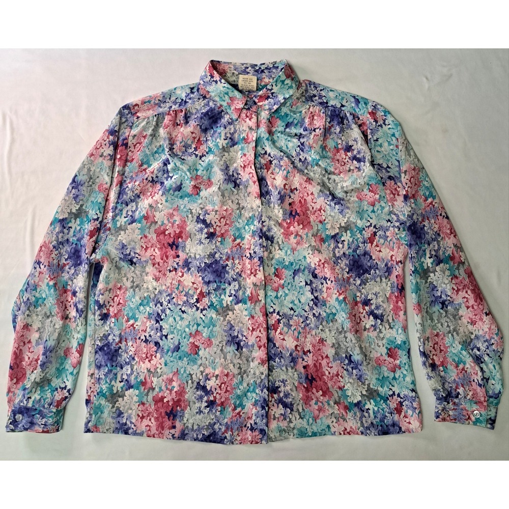 Pykettes Vtg 80's USA All Over‎ Floral 14 Button-up LS Grannycore Retro Eclectic